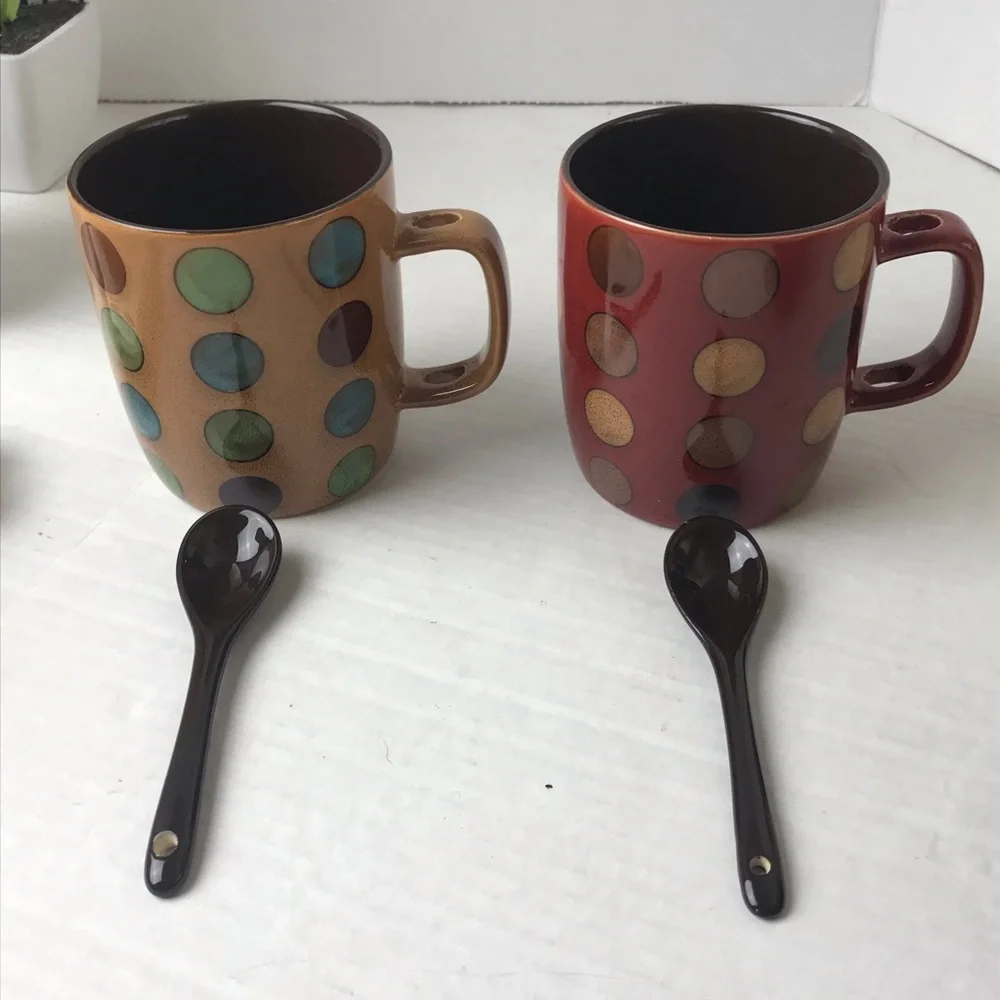 NWOT - A Polka Dot Coffee Tea Mug with Spoon in Handle - Pick One